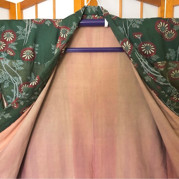 ❌SOLD Vintage Green Floral Cotton “Boro” Cropped Kimono Robe Jacket - Picture 6 of 13